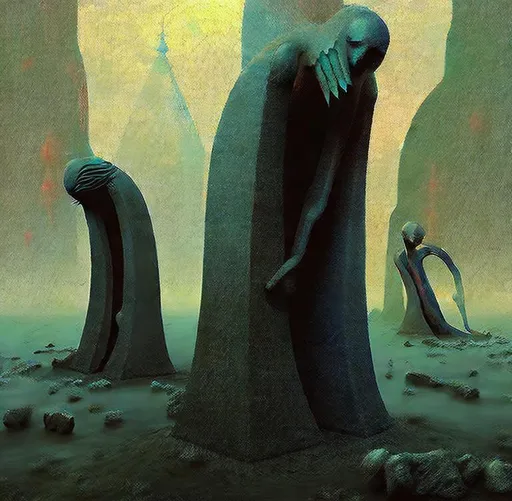 Prompt: Statues by Zdzisław Beksiński Digital Illustration Concept Art
