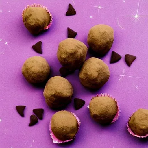 Prompt: chocolate truffles on a pink background