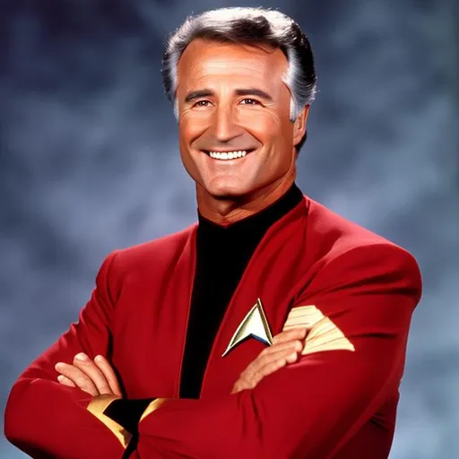 Prompt: A portrait of Lyle Wagoner, wearing a Starfleet uniform, in the style of "Star Trek the Next Generation."