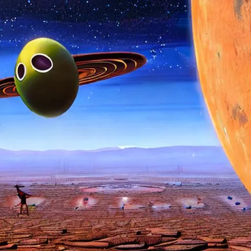 Prompt: alien piloting flying saucer toward mars