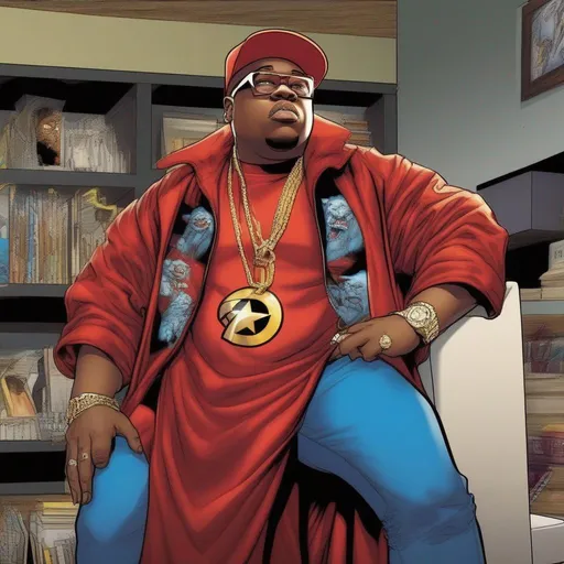 Prompt: the rap artist "e40" as a marvel comic superhero 