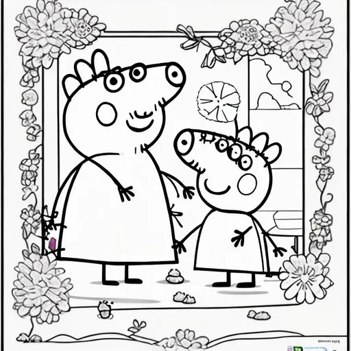 Prompt: Coloring sheets on peppa pig for kids with white background 