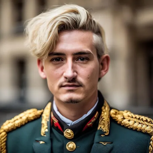 Prompt: adult man named General Paris DeSaturn,  wavy, gold-blonde hair, youthful face