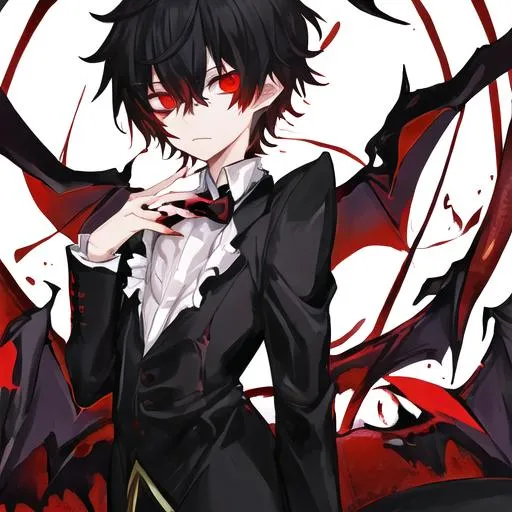 Prompt: Damien  (male, short black hair, red eyes)