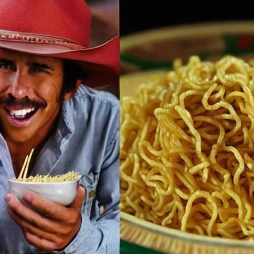 Prompt: marlboro man eating indomie