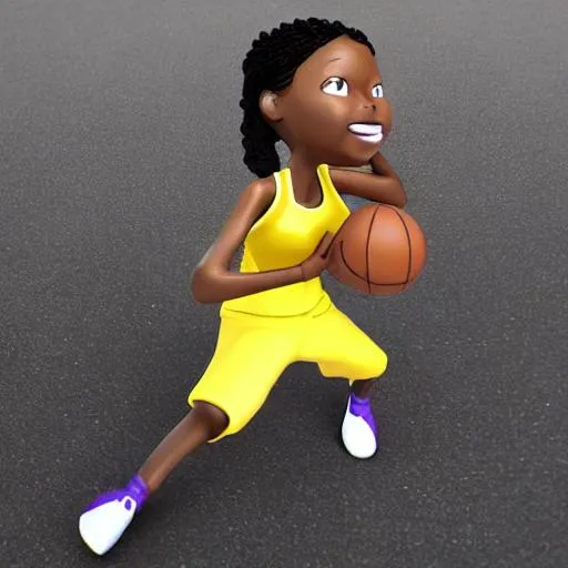 Prompt: Young 3d cartoon black girl playing basketball