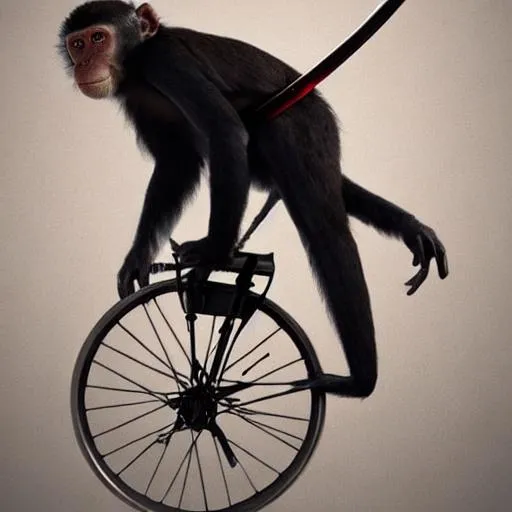 Prompt: Monkey on a unicycle holding a katana