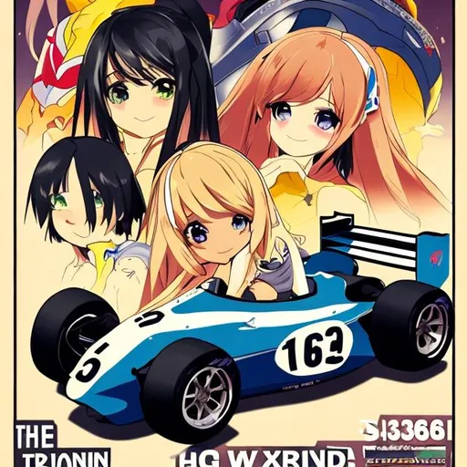 Prompt: cute race car anime poster