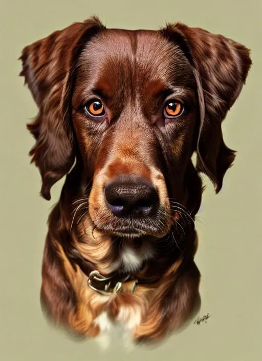 Prompt: Portrait of a brown dog with droopy ears and droopy face, perfect composition, hyperrealistic, super detailed, 8k, high quality, trending art, trending on artstation, sharp focus, studio photo, intricate details, highly detailed