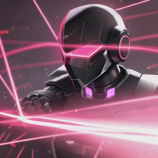 Prompt: black robot outlined in wireframe red light