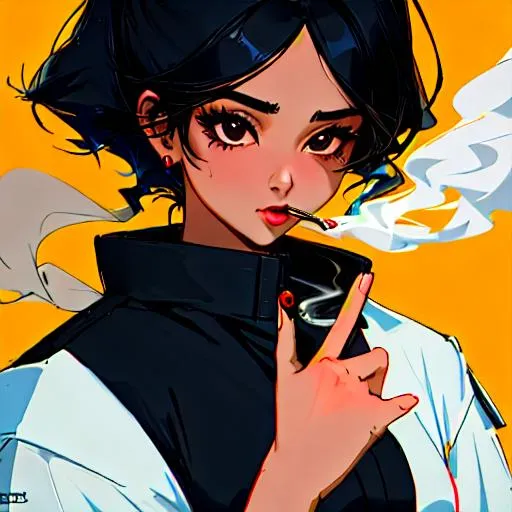 Prompt:  (female, black hair) Smoking, thug, 8k, UHD, Highly detailed