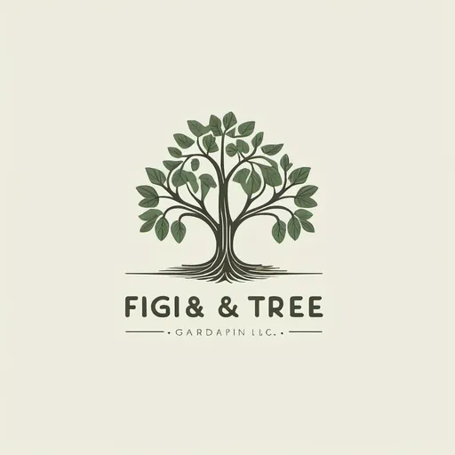 Prompt: a minimalist logo design, fig trees, bushes and vines for my company Fig and Tree LLC a gardening planning company, font is straight up and down not curly