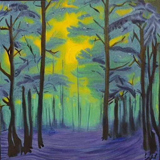 Prompt: night in the forest painting

