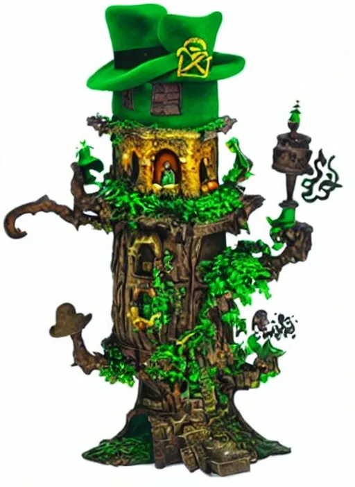 Prompt: autumn tower leprechaun dark
