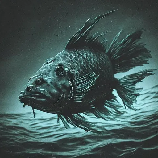 Prompt: An eerie fish in a dark ocean