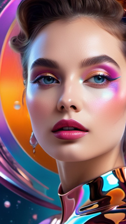 makeup art, 50s space age, holographic, masterpiece