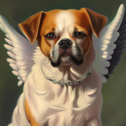 Prompt: Vintage angel dog portrait