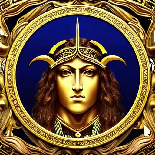 Prompt: Beautiful, full face, symmetry, beautiful eyes, Gothic, male aries zodiac sign staring intensely at the gemeni ,drawing, dynamic setting, realistic proportions, correct proportions, detailed blue, black, gold, copper, jade tinted, grim, Leonardo da Vinci, 