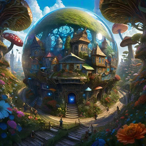Prompt: "" intricate magic giant gnarled_and twisting_crowded_blue shroom city_built_inside_a_glass_sphere_built_inside_a_shimmering_flower_of_life_dodecahedron_fractured_portal_vortex!!" Fairytale countryside, A breathtaking masterpiece fantasycore artwork by Android Jones, Jean Baptiste monge, Alberto Seveso, Erin Hanson, Jeremy Mann. maximalist highly detailed and intricate professional photography, a_masterpiece, 8k resolution concept art, Artstation, triadic colors, Unreal Engine 5, cgsociety, octane photograph"