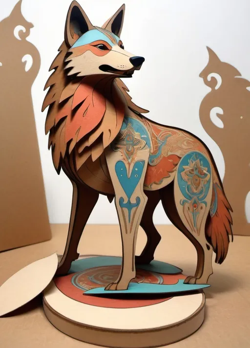 Prompt: figurine of a wolf from the fairy tale about the teremok, cardboard toy, outline, silhouette theater