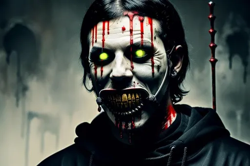 evil clown stained with blood in the dark | OpenArt