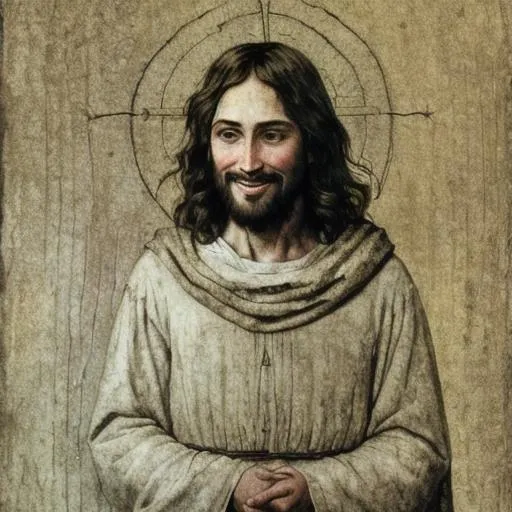 Prompt: Jesus Christ smiling in the style of Andrew Wyeth.