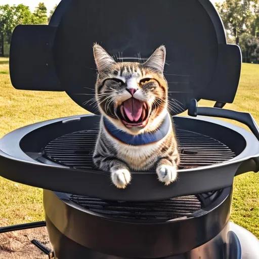 Prompt: Grill cat goofy