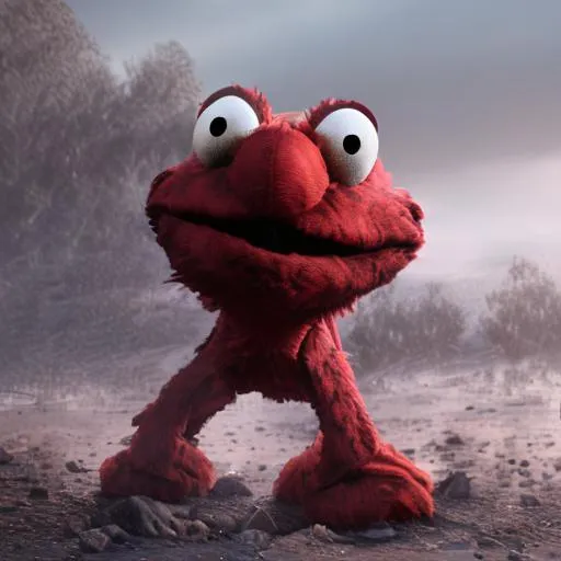 Prompt: Elmo commiting war crimes