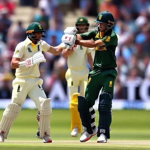 Prompt: fight of England and Australia cricket