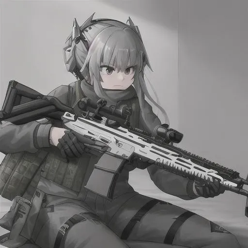 Girls last tour anime girl with ak47 with an aggresi...