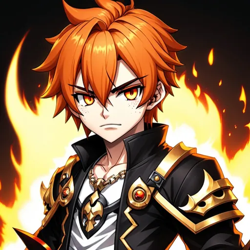 Prompt: Maplestory artstyle, anime, portrait, detailed, orange hair, burn scar, God of Death, demonic