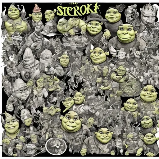 Prompt: Shrek tattoo American traditional flash sheet