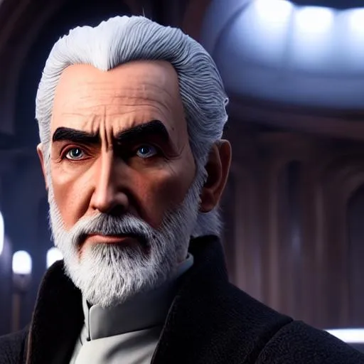 Prompt: count dooku , UHD, HDR, 8K, RPG, UHD render, HDR render, 3D render cinema 4D, cinematic light, high res intricately detailed complex