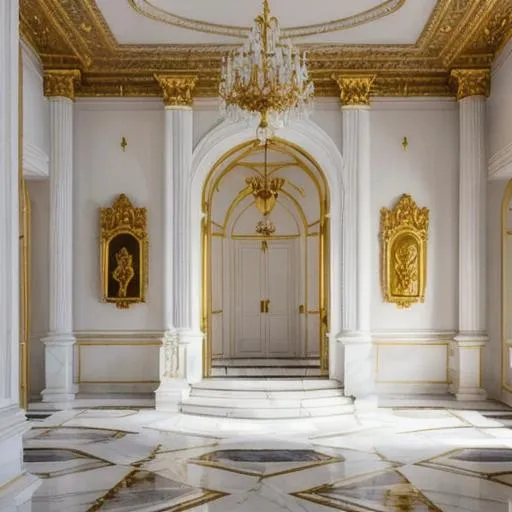 Prompt: the fairy-inspired hall entrance room mansion, white marble stairs, white golden walls, white wallpaper, countryside, big windows, mansion, golden, soft pastel colours, marble floors, perfect composition, hyperrealistic, super detailed, 8k, high quality, trending art, trending on artstation, nostalgic style, sharp focus, studio photo, intricate details, highly detailed, 3d, water colours, river outside, roses, fairies flying, white decorations