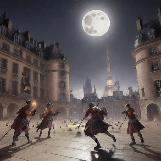 Prompt: night quidditch game in an open-air court, paris, full moon, realistic splash art by greg rutkowski, RAW photo, unparalleled masterpiece, best quality, perfect artwork, highly detailed buildings, highly detailed landscape, bright clear sky, octane render, cinematic, highly detailed and intricate, rich deep colors, production cinematic character render, 8K ultra high quality model, perfect composition, unreal engine, artistic photography, photorealistic concept art, soft natural volumetric cinematic perfect light, golden ratio, harmonious color scheme, balanced composition, professional execution
