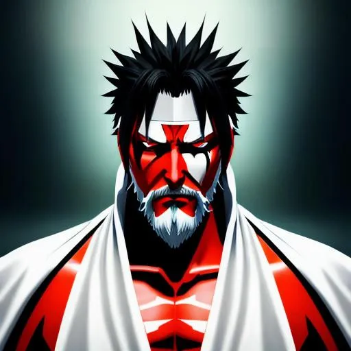 Prompt: Bleach, Kenpachi mixed with Resurrection Ulquiorra, Photorealistic, Hyper Realistic,  dynamic lighting, hyperdetailed, intricately detailed, deep color, volumetric lighting, Red and Black complementary colors, 8K Resolution