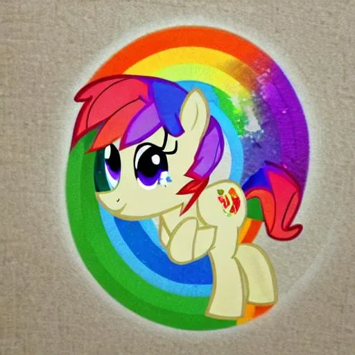 Prompt: Applejack my little pony on a rainbow