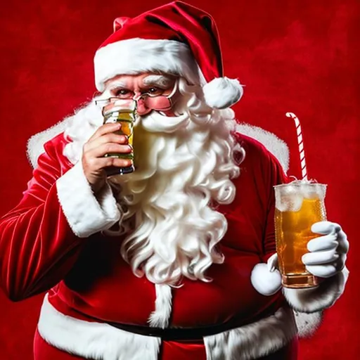 Prompt: evil santa claus asymetrical drinking soda