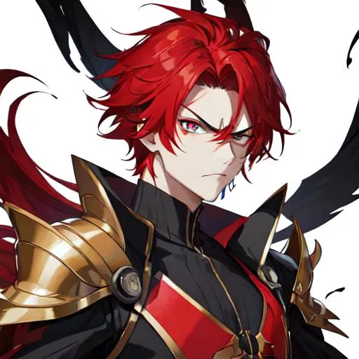 Prompt: Zerif 1male (Red side-swept hair covering his right eye) angry