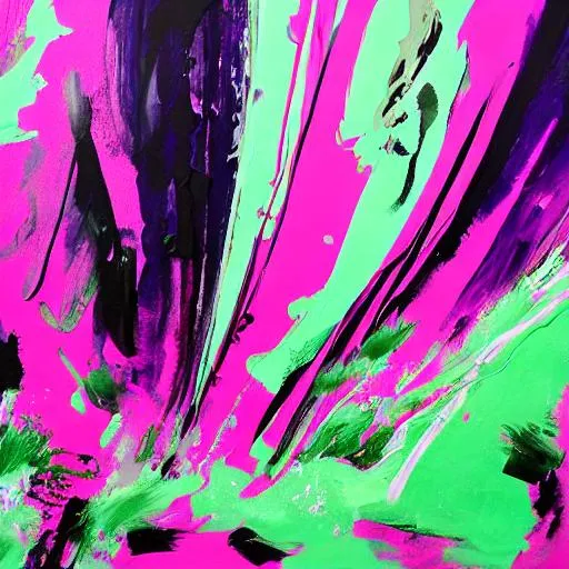 Prompt: Painting in pink and purple with subtle green highlights around the edges of figures, style of “Beef” opening credits