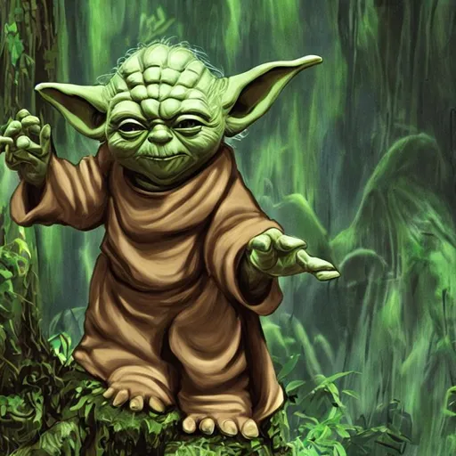 Prompt: yoda with jungle background