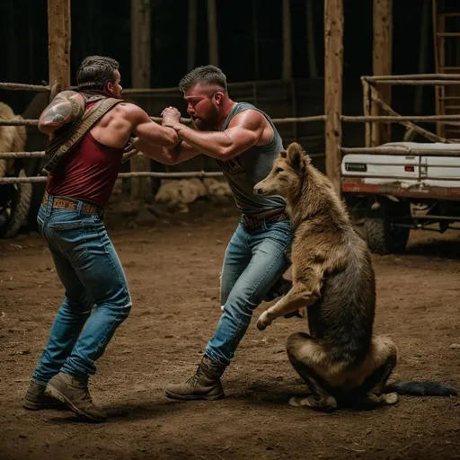 Prompt: Redneck fighting animals 