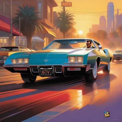 Prompt: GTA VI cover art, cartoony, extremely detailed painting by Greg Rutkowski and by Henry Justice Ford and by Steve Henderson