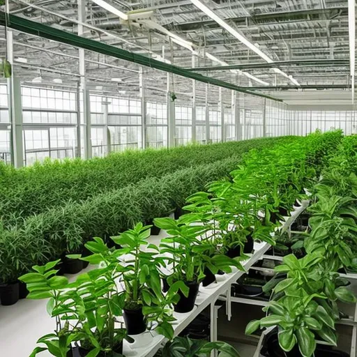 Prompt: Indoor Plant Factories: Create indoor facilities with ideal light conditions for plants, allowing year-round growth and improved photosynthesis.