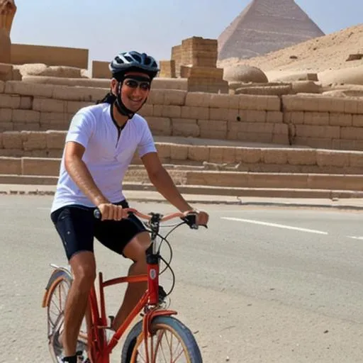 Riding a bike in Egypt while eating waffles OpenArt