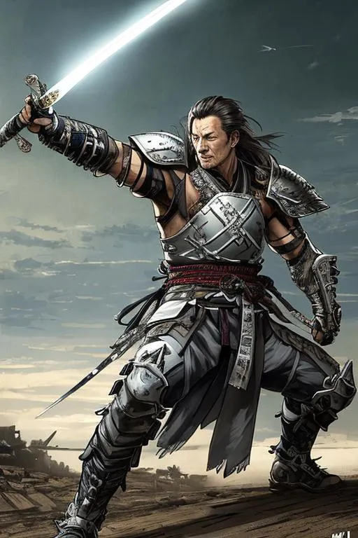 Prompt: (((Yoji Shinkawa))), sticker of ultra detailed portrait of Jason Isaacs as a samurai in metallic black and silver armor. Sword fighting Olivia Munn. high quality cell shaded illustration in post apocalyptic style by Yoji Shinkawa, ((full body)), dynamic pose, perfect anatomy, centered, freedom, soul, silver long hair, approach to perfection, cell shading, 4k , cinematic dramatic atmosphere, watercolor painting, global illumination, detailed and intricate environment, artstation, concept art, fluid and sharp focus, volumetric lighting, cinematic lighting, Art by Yoji Shinkawa,