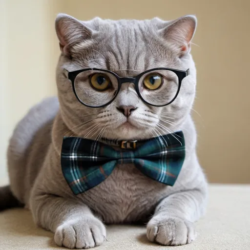 Prompt:  grey Scottish fold Cat with eyeglass