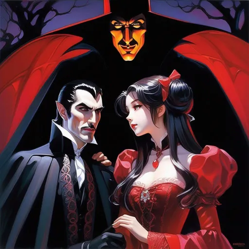 Prompt: Dracula meets anime girls, anime style, extremely detailed painting by Greg Rutkowski and by Henry Justice Ford and by Steve Henderson 