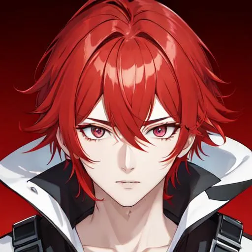 Prompt: Zerif 1male (Red side-swept hair covering his right eye) 8K, UHD, best quality, genderbent