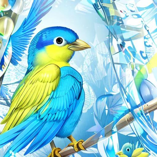 Prompt: Blue and yellow bird